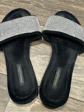Victoria's Secret Black Crystal-Embellished Slide Sandals